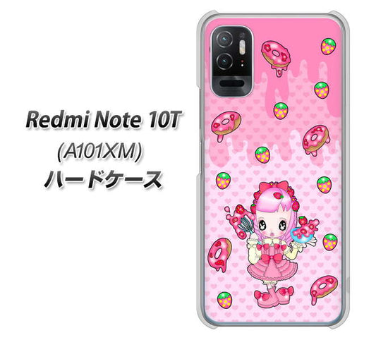 Redmi Note 10T A101XM SoftBank 高画質仕上げ 背面印刷 ハードケース【AG816 ストロベリードーナツ(水玉ピンク)】