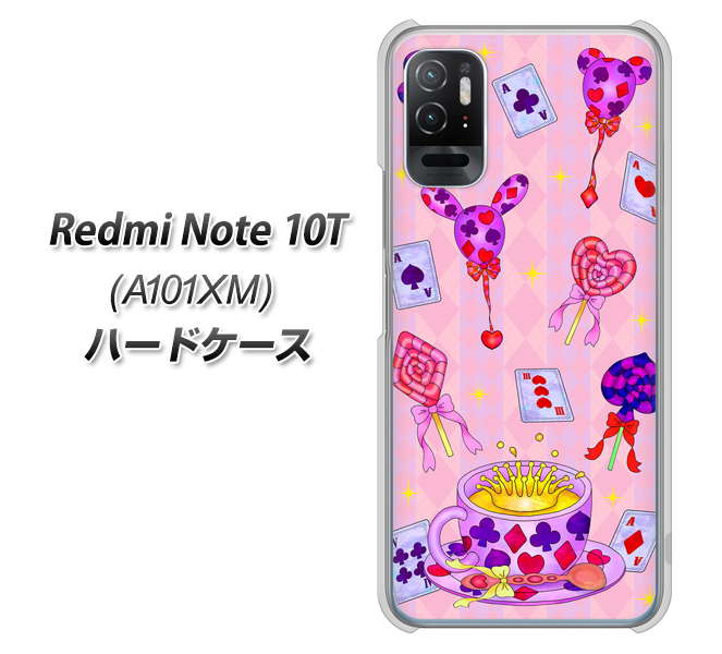 Redmi Note 10T A101XM SoftBank 高画質仕上げ 背面印刷 ハードケース【AG817 トランプティー(ピンク)】