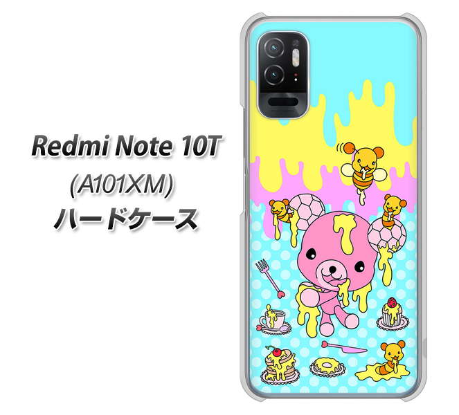 Redmi Note 10T A101XM SoftBank 高画質仕上げ 背面印刷 ハードケース【AG821 ハニベア(水玉水色)】