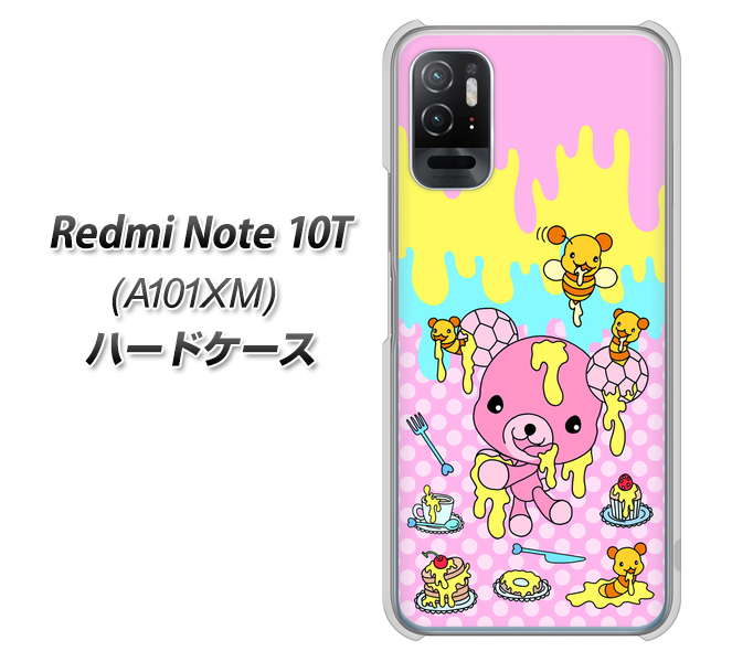 Redmi Note 10T A101XM SoftBank 高画質仕上げ 背面印刷 ハードケース【AG822 ハニベア(水玉ピンク)】