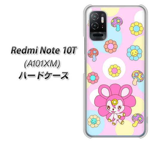 Redmi Note 10T A101XM SoftBank 高画質仕上げ 背面印刷 ハードケース【AG823 フラワーうさぎのフラッピョン(ピンク)】
