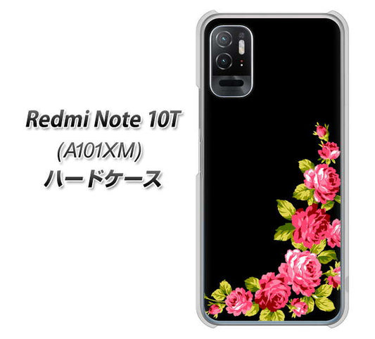 Redmi Note 10T A101XM SoftBank 高画質仕上げ 背面印刷 ハードケース【VA826 バラのフレーム(黒)】