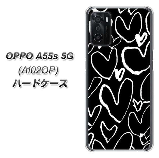 OPPO A55s 5G A102OP SoftBank 高画質仕上げ 背面印刷 ハードケース【1124 ハート BK&WH】