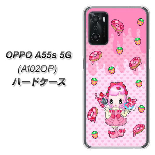 OPPO A55s 5G A102OP SoftBank 高画質仕上げ 背面印刷 ハードケース【AG816 ストロベリードーナツ(水玉ピンク)】