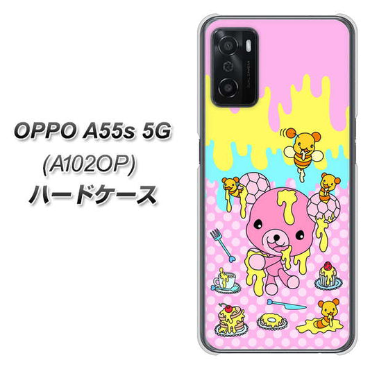OPPO A55s 5G A102OP SoftBank 高画質仕上げ 背面印刷 ハードケース【AG822 ハニベア(水玉ピンク)】
