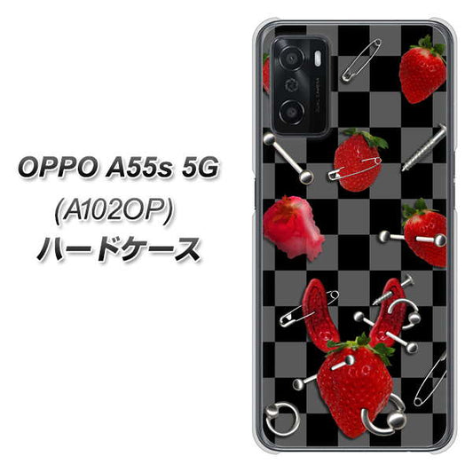 OPPO A55s 5G A102OP SoftBank 高画質仕上げ 背面印刷 ハードケース【AG833 苺パンク(黒)】