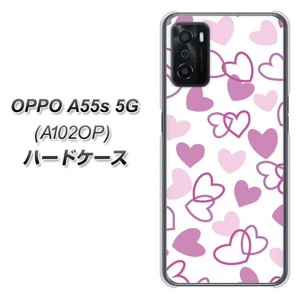 OPPO A55s 5G A102OP SoftBank 高画質仕上げ 背面印刷 ハードケース【VA928 ハートがいっぱい パープル】