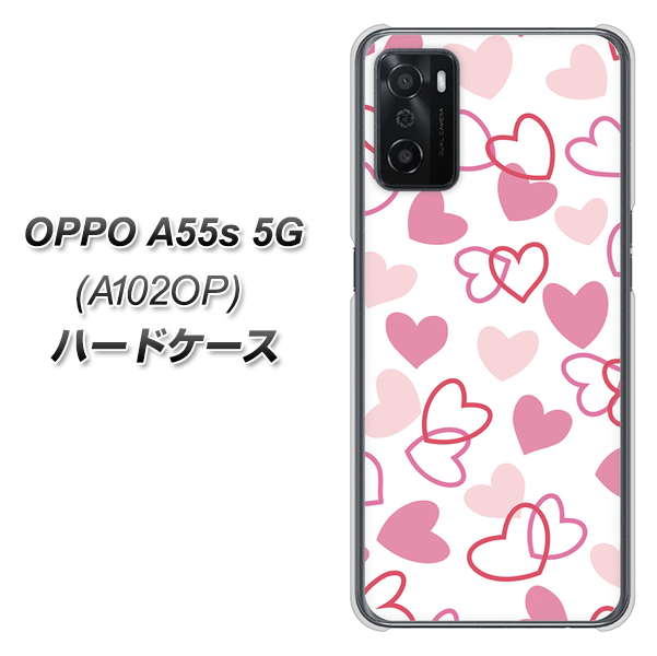 OPPO A55s 5G A102OP SoftBank 高画質仕上げ 背面印刷 ハードケース【VA929 ハートがいっぱい ピンク】