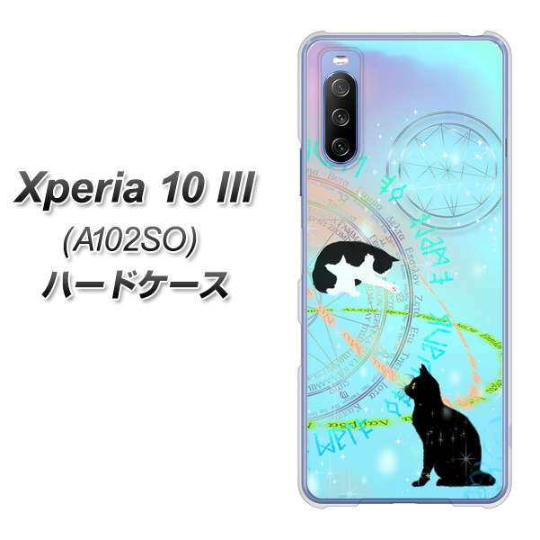 Y!mobile エクスペリア10 III A102SO 高画質仕上げ 背面印刷 ハードケース【YJ329 魔法陣猫 キラキラ パステル】