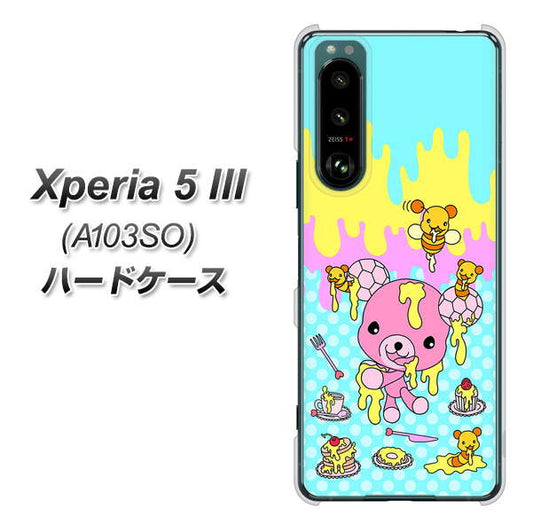 Xperia 5 III A103SO SoftBank 高画質仕上げ 背面印刷 ハードケース【AG821 ハニベア(水玉水色)】