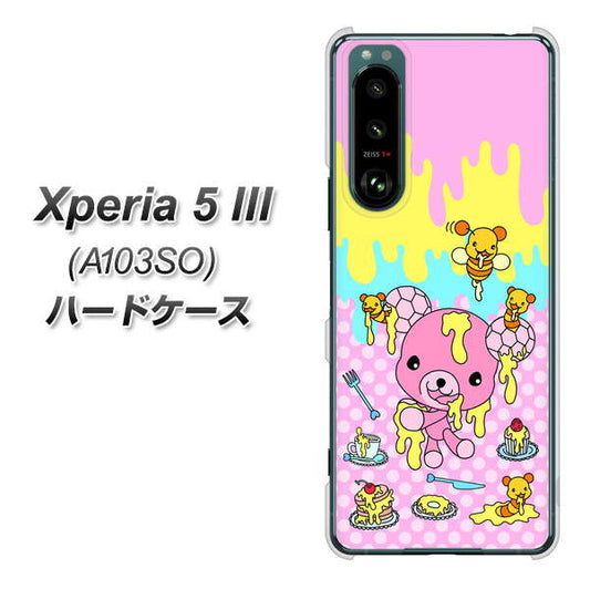 Xperia 5 III A103SO SoftBank 高画質仕上げ 背面印刷 ハードケース【AG822 ハニベア(水玉ピンク)】