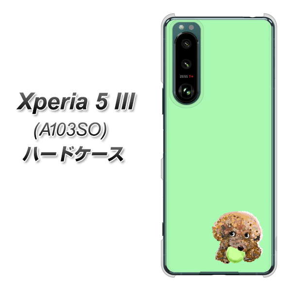 Xperia 5 III A103SO SoftBank 高画質仕上げ 背面印刷 ハードケース【YJ055 トイプードル&ボール(グリーン)】