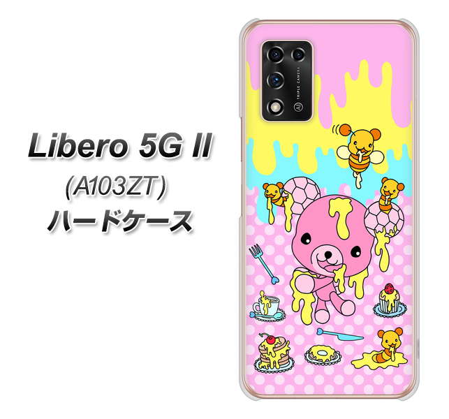 Libero 5G II A103ZT Y!mobile 高画質仕上げ 背面印刷 ハードケース【AG822 ハニベア(水玉ピンク)】