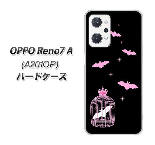 OPPO Reno7 A A201OP Y!mobile 高画質仕上げ 背面印刷 ハードケース【AG809 こうもりの王冠鳥かご(黒×ピンク)】