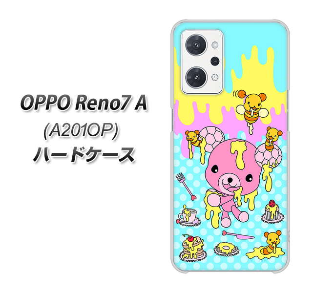 OPPO Reno7 A A201OP Y!mobile 高画質仕上げ 背面印刷 ハードケース【AG821 ハニベア(水玉水色)】