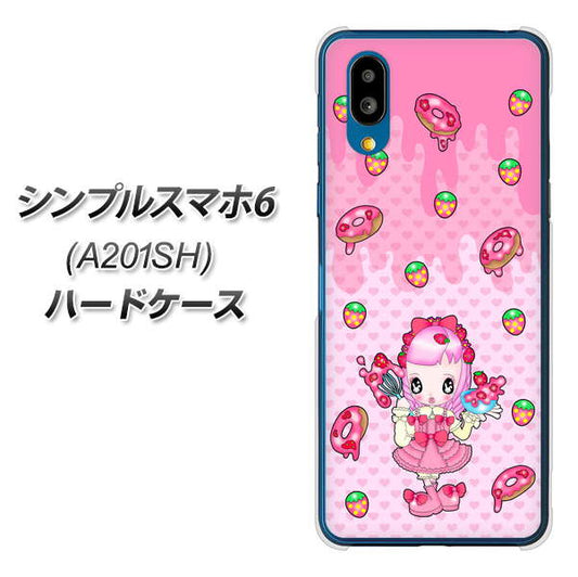 シンプルスマホ6 A201SH SoftBank 高画質仕上げ 背面印刷 ハードケース【AG816 ストロベリードーナツ(水玉ピンク)】