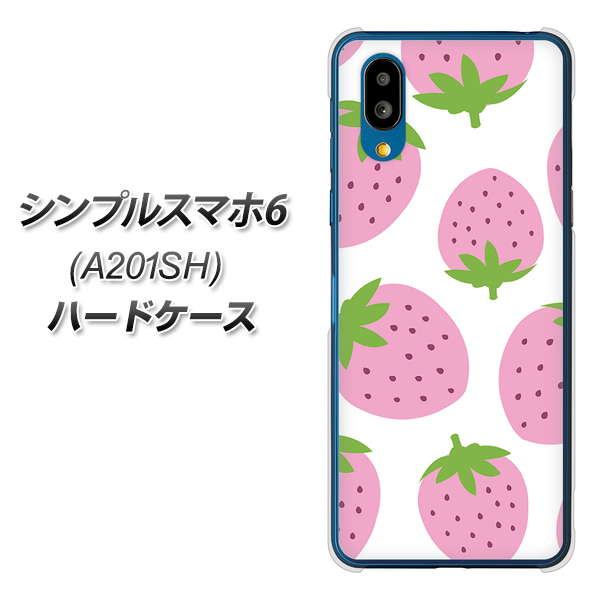 シンプルスマホ6 A201SH SoftBank 高画質仕上げ 背面印刷 ハードケース【SC816 大きいイチゴ模様 ピンク】