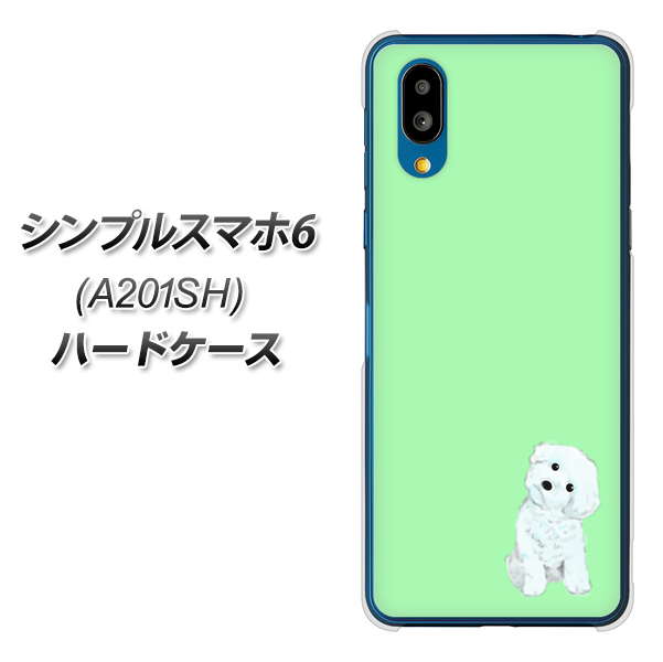 シンプルスマホ6 A201SH SoftBank 高画質仕上げ 背面印刷 ハードケース【YJ071 トイプードルホワイト(グリーン)】