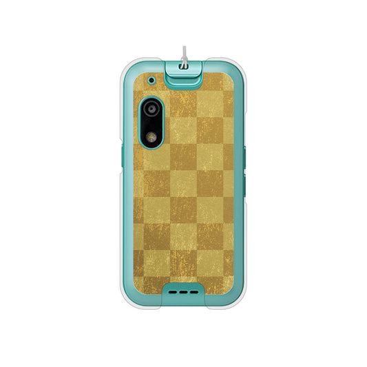 キッズフォン3 A201ZT SoftBank 高画質仕上げ 背面印刷 ハードケース 【619 市松模様-金(骨董風に傷んだイメージ)】