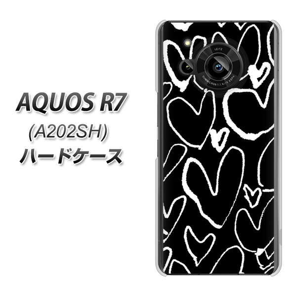 AQUOS R7 A202SH SoftBank 高画質仕上げ 背面印刷 ハードケース【1124 ハート BK&WH】