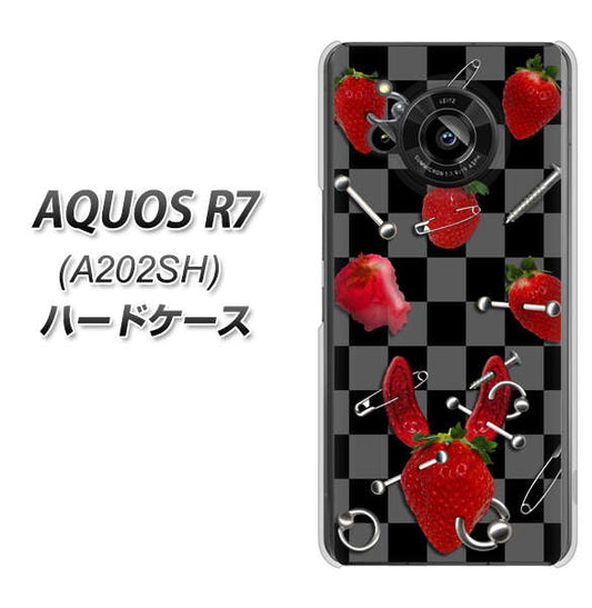 AQUOS R7 A202SH SoftBank 高画質仕上げ 背面印刷 ハードケース【AG833 苺パンク(黒)】