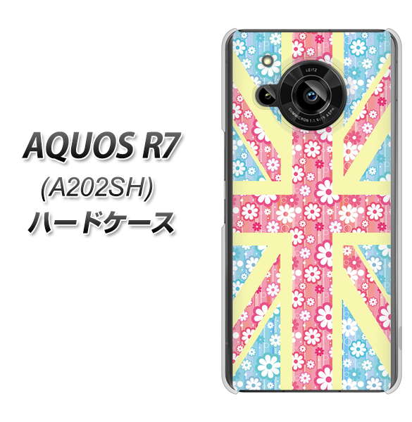 AQUOS R7 A202SH SoftBank 高画質仕上げ 背面印刷 ハードケース【EK895 ユニオンジャックパステルフラワー】