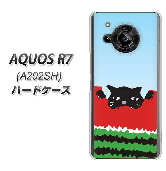 AQUOS R7 A202SH SoftBank 高画質仕上げ 背面印刷 ハードケース【IA815 すいかをかじるネコ(大)】