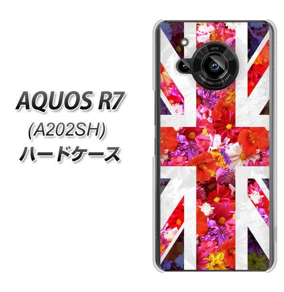 AQUOS R7 A202SH SoftBank 高画質仕上げ 背面印刷 ハードケース【SC801 ユニオンジャック リアルフラワー】