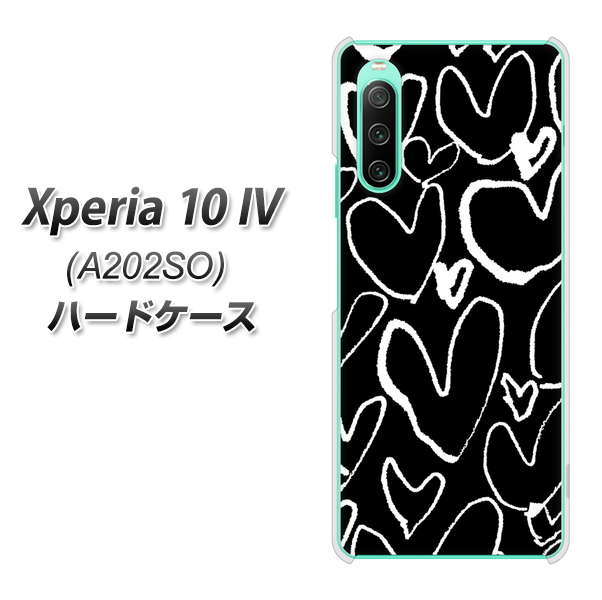 Xperia 10 IV A202SO SoftBank 高画質仕上げ 背面印刷 ハードケース【1124 ハート BK&WH】