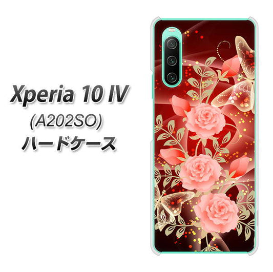 Xperia 10 IV A202SO SoftBank 高画質仕上げ 背面印刷 ハードケース【VA824 魅惑の蝶とピンクのバラ】