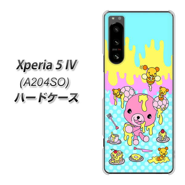 Xperia 5 IV A204SO SoftBank 高画質仕上げ 背面印刷 ハードケース【AG821 ハニベア(水玉水色)】