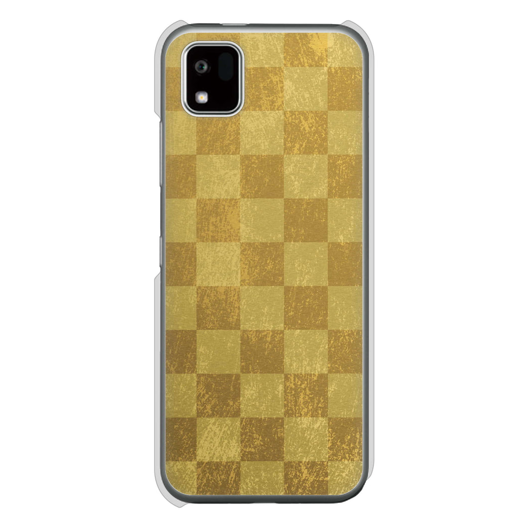 かんたんスマホ3 A205KC Y!mobile 高画質仕上げ 背面印刷 ハードケース 【619 市松模様-金(骨董風に傷んだイメージ)】