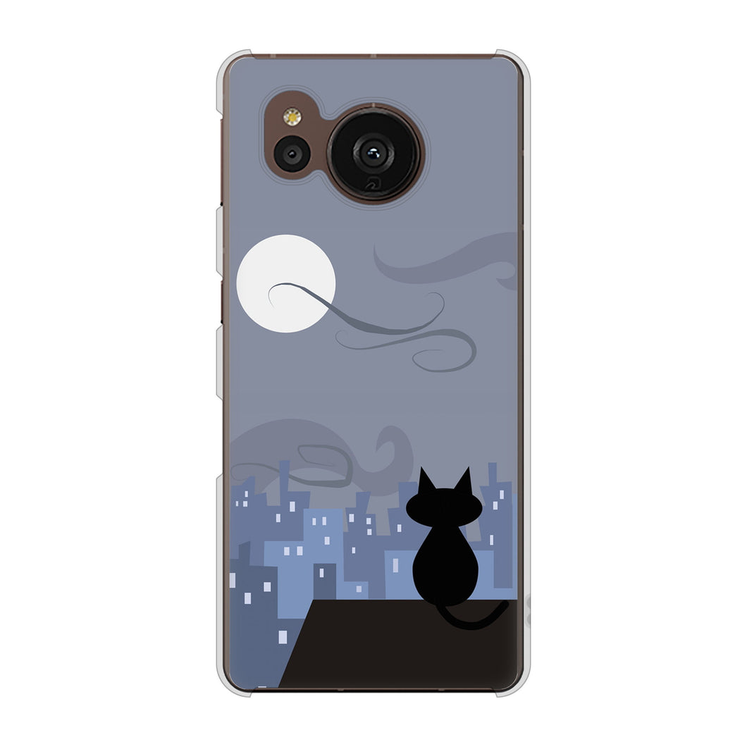 AQUOS sense7 plus A208SH SoftBank 高画質仕上げ 背面印刷 ハードケース 夜とネコ