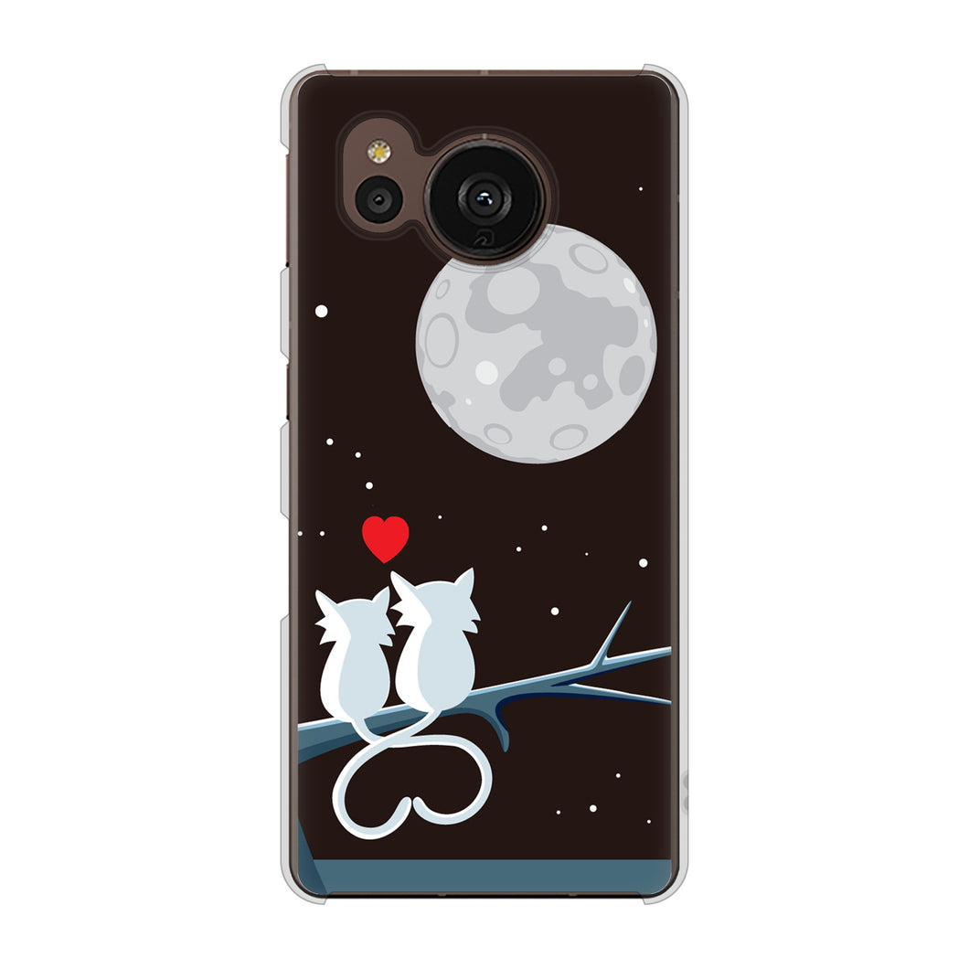 AQUOS sense7 plus A208SH SoftBank 高画質仕上げ 背面印刷 ハードケース 夜とネコ