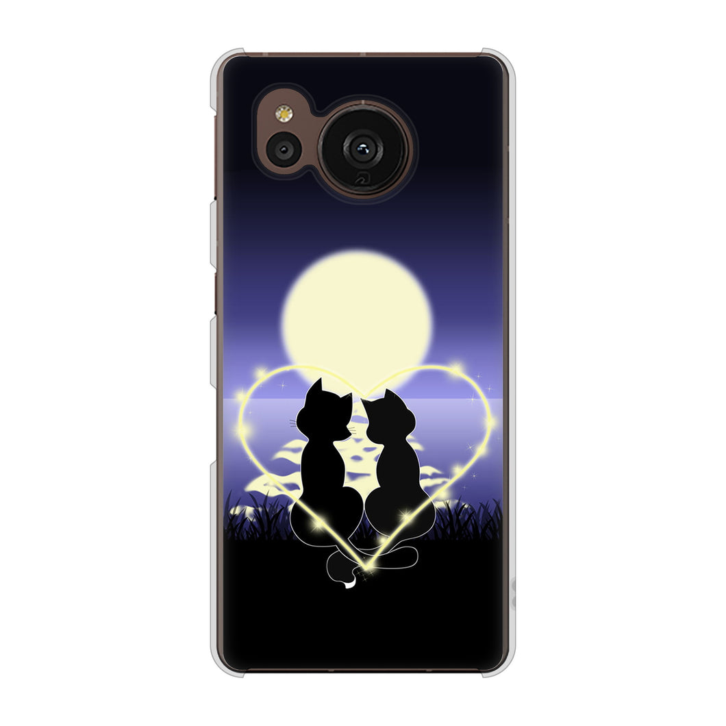 AQUOS sense7 plus A208SH SoftBank 高画質仕上げ 背面印刷 ハードケース 夜とネコ