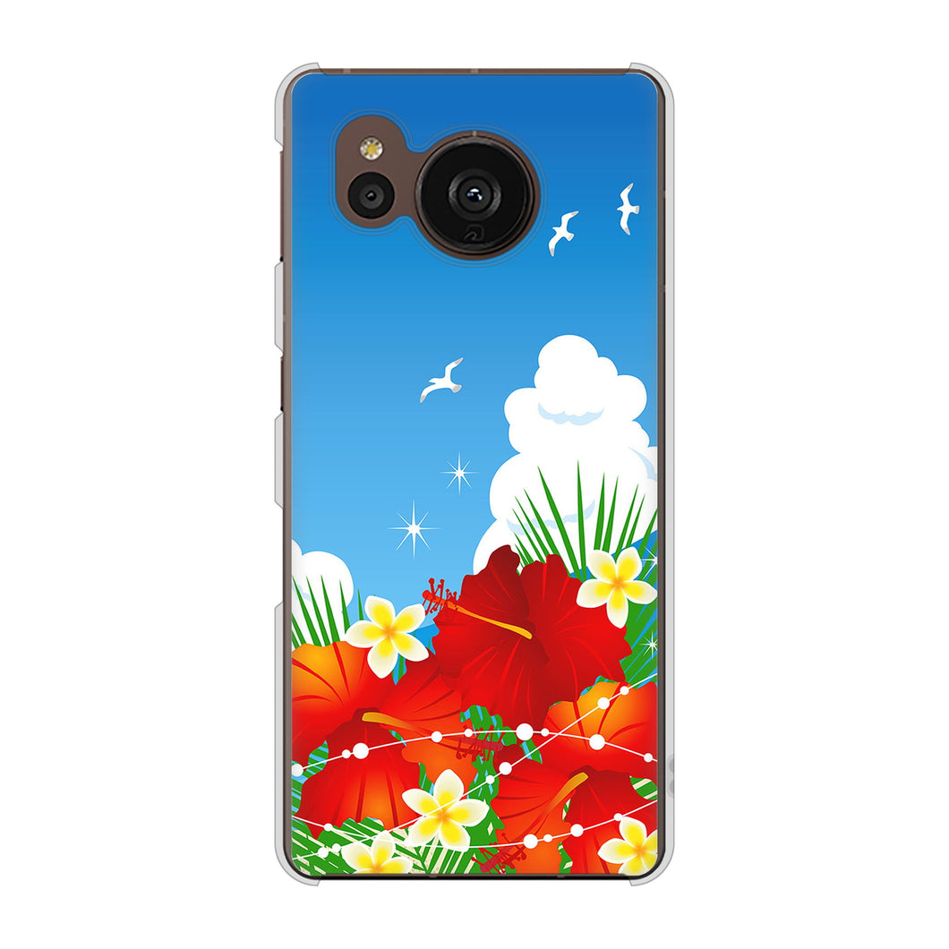 AQUOS sense7 plus A208SH SoftBank 高画質仕上げ 背面印刷 ハードケース 【VA821 ハイビスカスと青空】