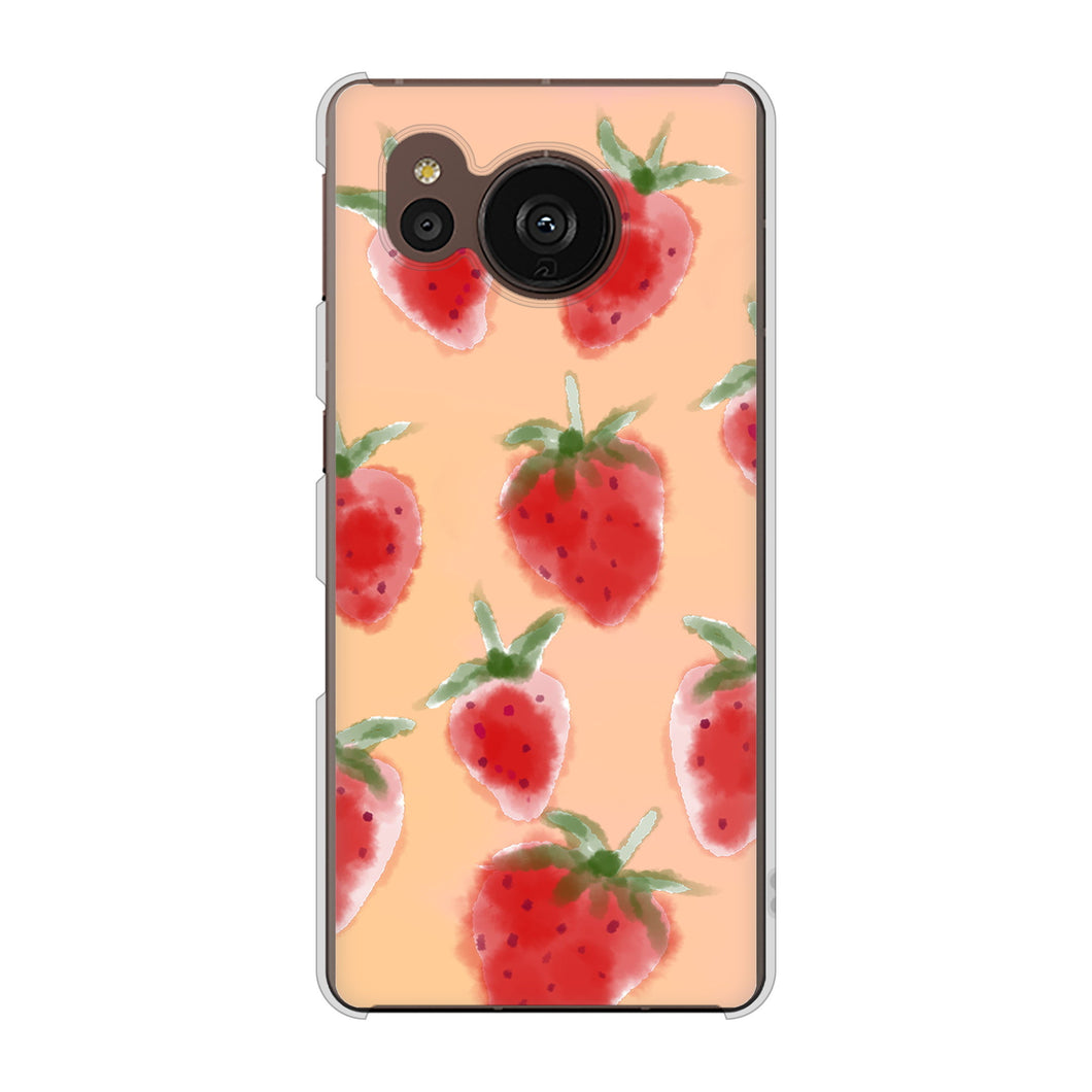 AQUOS sense7 plus A208SH SoftBank 高画質仕上げ 背面印刷 ハードケース イチゴ 水彩