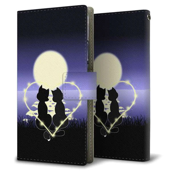 楽天モバイル OPPO(オッポ) A73 画質仕上げ プリント手帳型ケース(薄型スリム)【604 月明かりの恋ネコ】