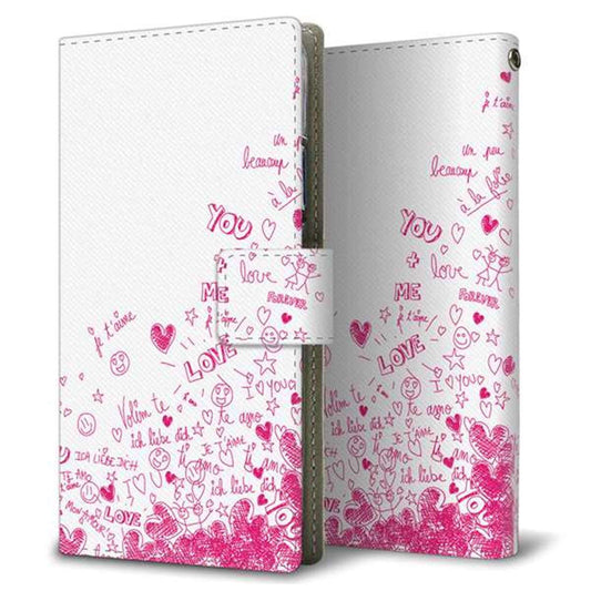 らくらくスマートフォン F-52B docomo 631 恋の落書き 薄型スリム プリント手帳型ケース