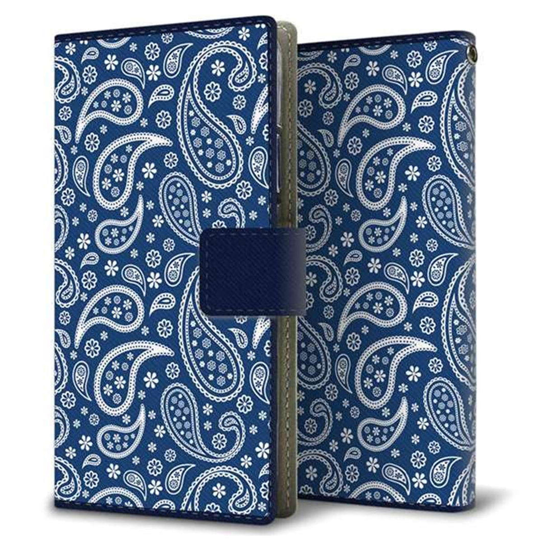au アクオス R3 SHV44 画質仕上げ プリント手帳型ケース(薄型スリム)【764 ペイズリーブロンズブルー】