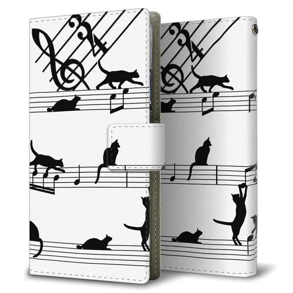 softbank arrows U 801FJ 高画質仕上げ プリント手帳型ケース(薄型スリム)【1112 音符とじゃれるネコ2】