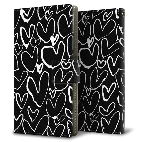 softbank エクスペリア8 902SO 高画質仕上げ プリント手帳型ケース(薄型スリム)【1124 ハート BK&WH】