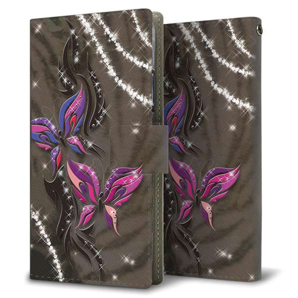 softbank エクスペリア8 902SO 高画質仕上げ プリント手帳型ケース(薄型スリム)【1164 キラめくストーンと蝶】