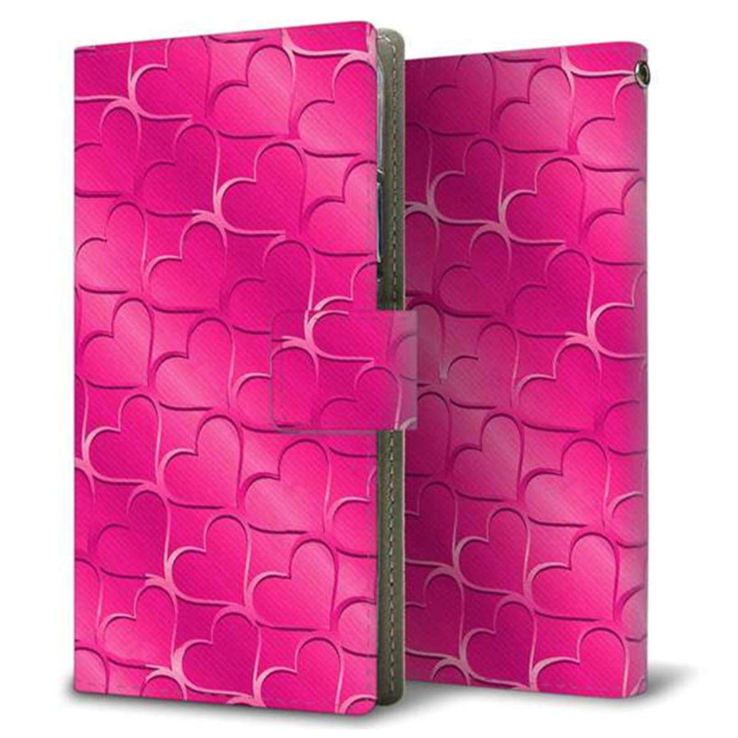 au キュアフォン QZ KYV44 画質仕上げ プリント手帳型ケース(薄型スリム)【1347 かくれハート(ショッキングピンク)】