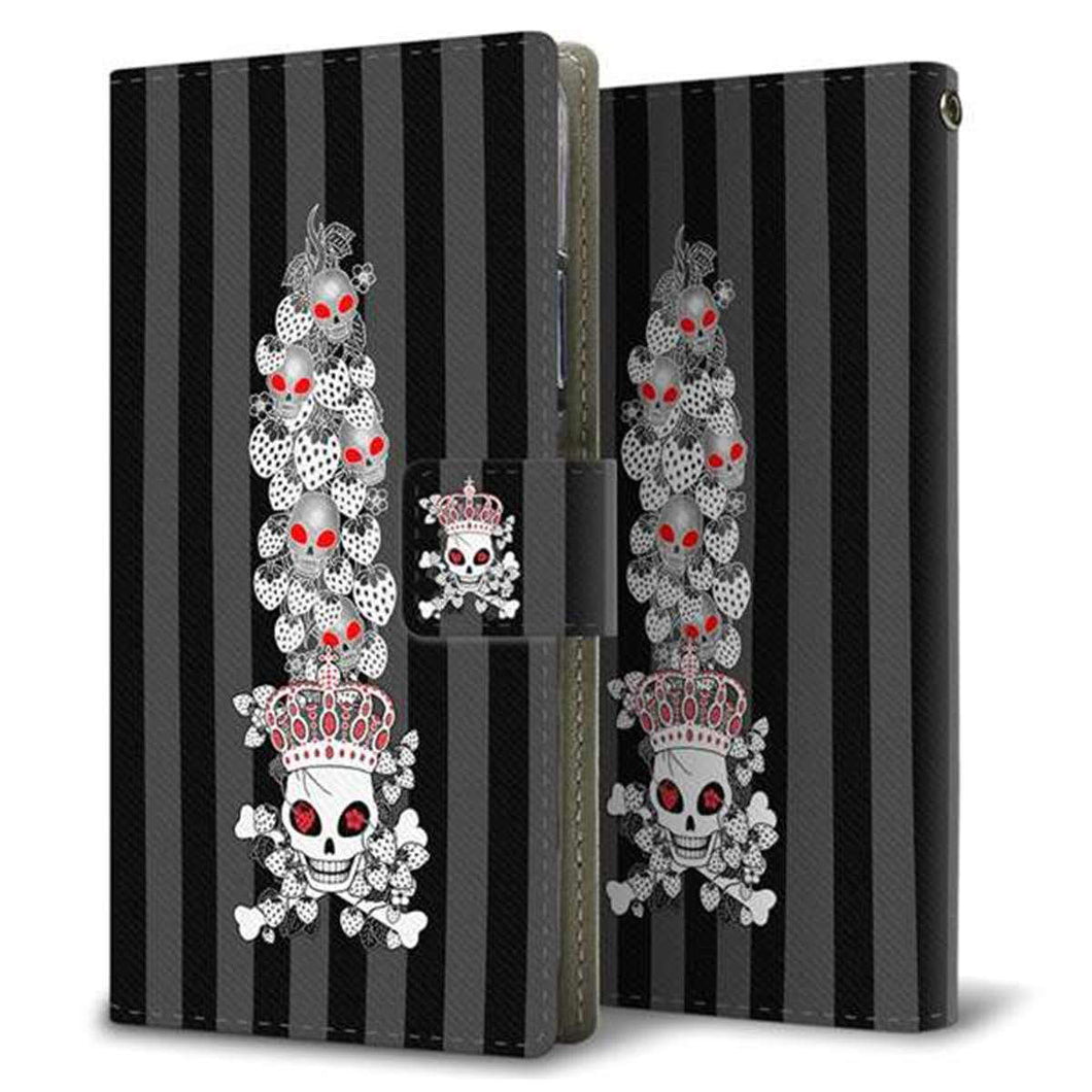 SoftBank ディグノ ジェイ 704KC 画質仕上げ プリント手帳型ケース(薄型スリム)【AG802 苺骸骨王冠蔦(黒)】