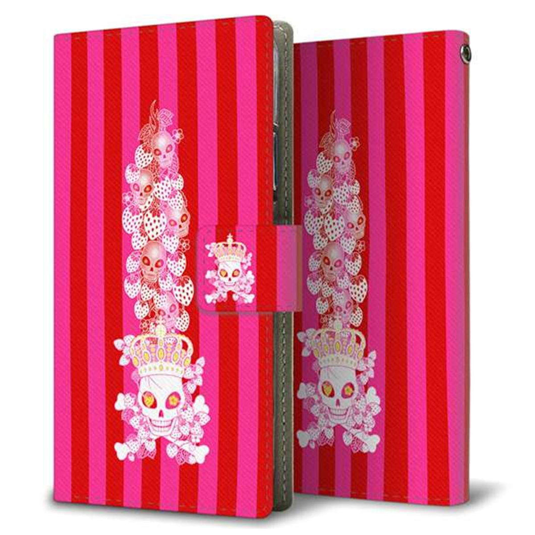 AQUOS wish A104SH Y!mobile 画質仕上げ プリント手帳型ケース(薄型スリム)【AG803 苺骸骨王冠蔦(ピンク)】