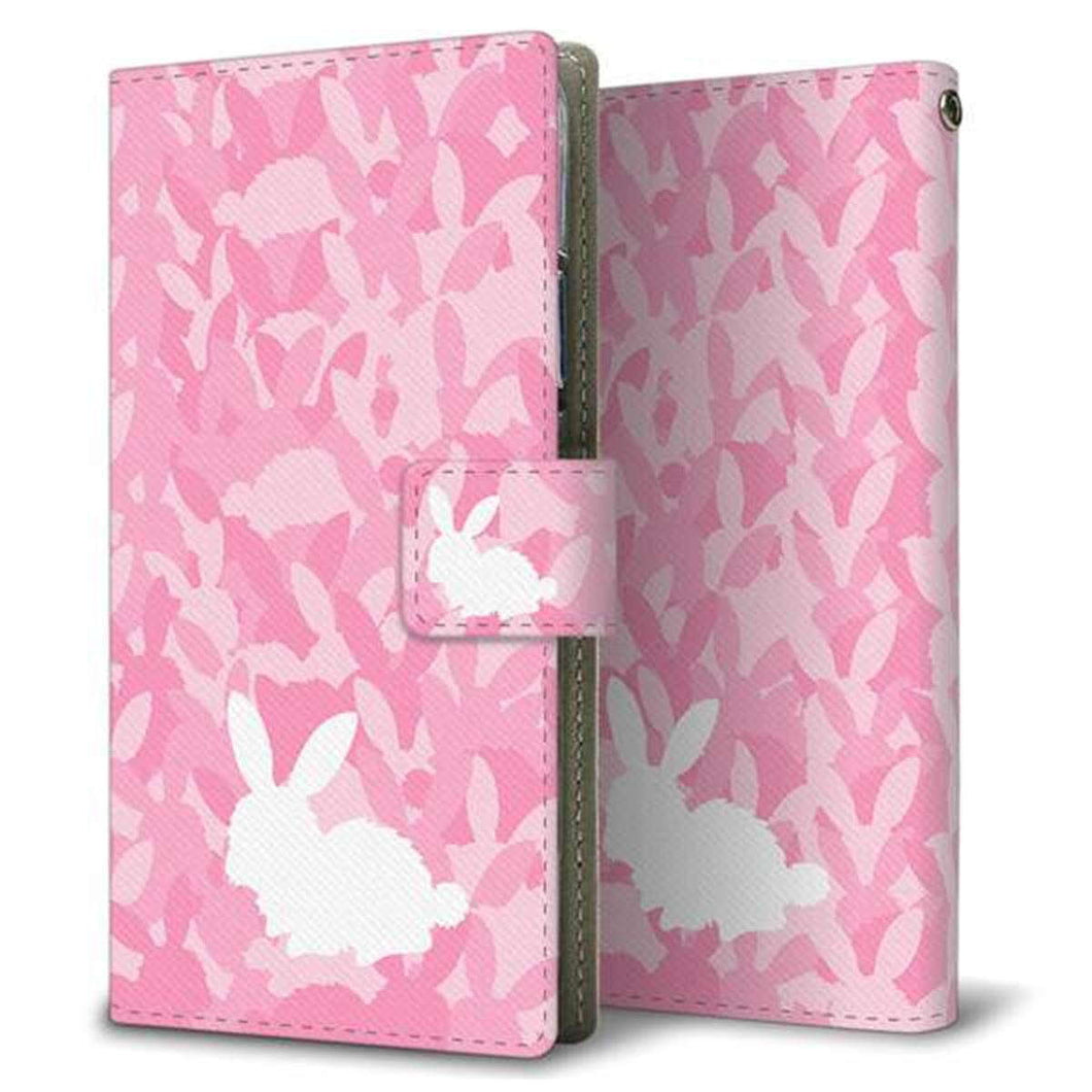 アクオス センス3 ライト SH-RM12 画質仕上げ プリント手帳型ケース(薄型スリム)【AG804 うさぎ迷彩風(ピンク)】