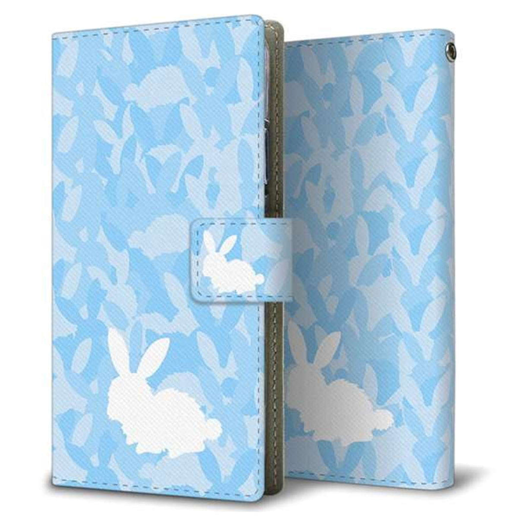 docomo らくらくスマートフォン4 F-04J 画質仕上げ プリント手帳型ケース(薄型スリム)【AG805 うさぎ迷彩風(水色)】