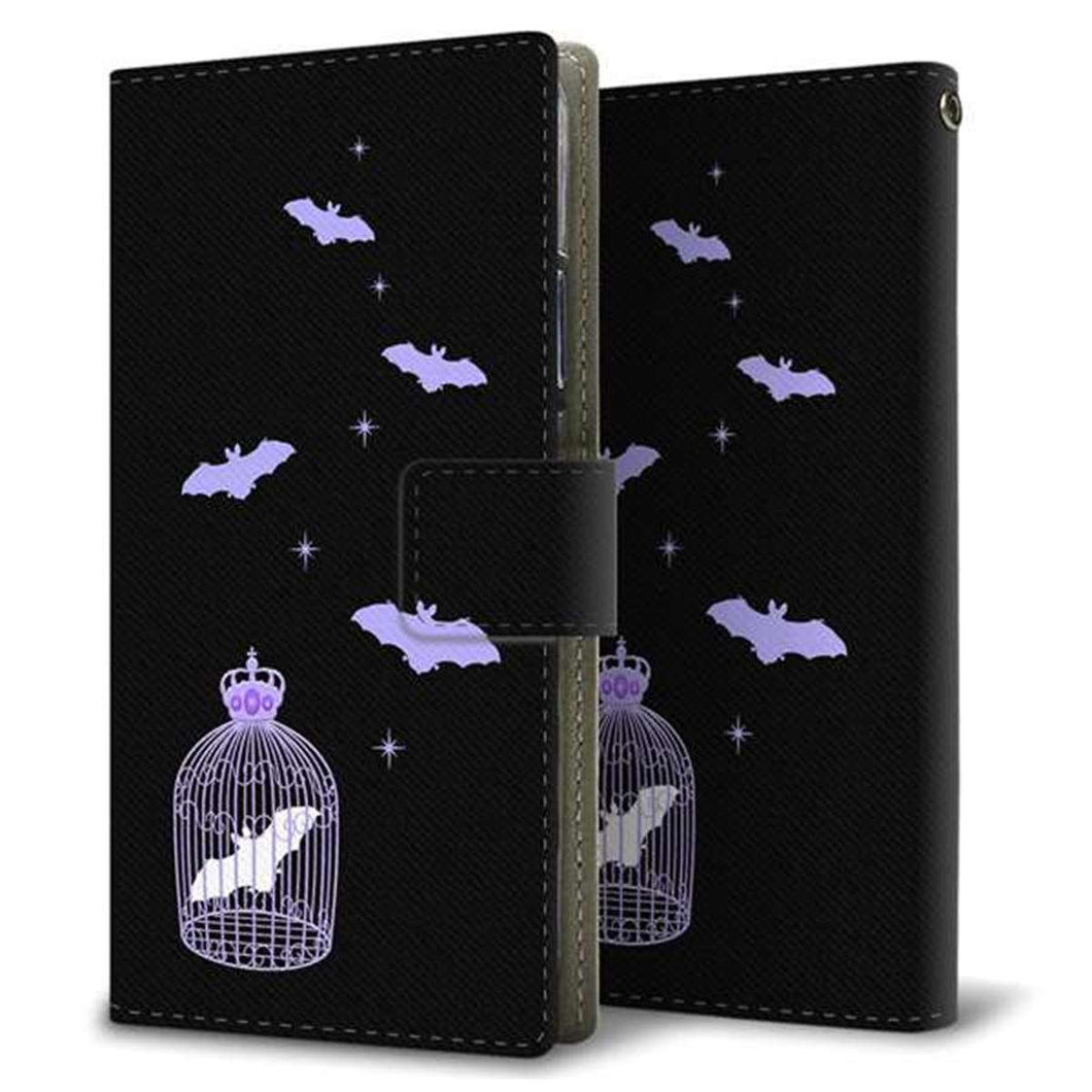 アローズBe4 Plus F-41B 画質仕上げ プリント手帳型ケース(薄型スリム)【AG810 こうもりの王冠鳥かご(黒×紫)】