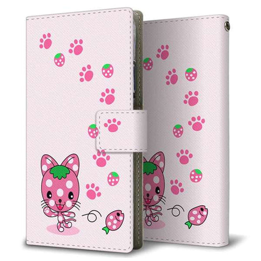 らくらくスマートフォン F-52B docomo AG819 イチゴ猫のにゃんベリー(ピンク) 薄型スリム プリント手帳型ケース